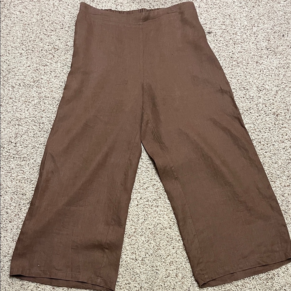 Tahari Wide Leg Cropped 100% Linen Pant